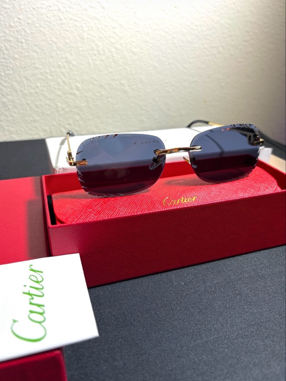 Cartier Men’s Rimless Sunglasses in Black and Gold-Tone